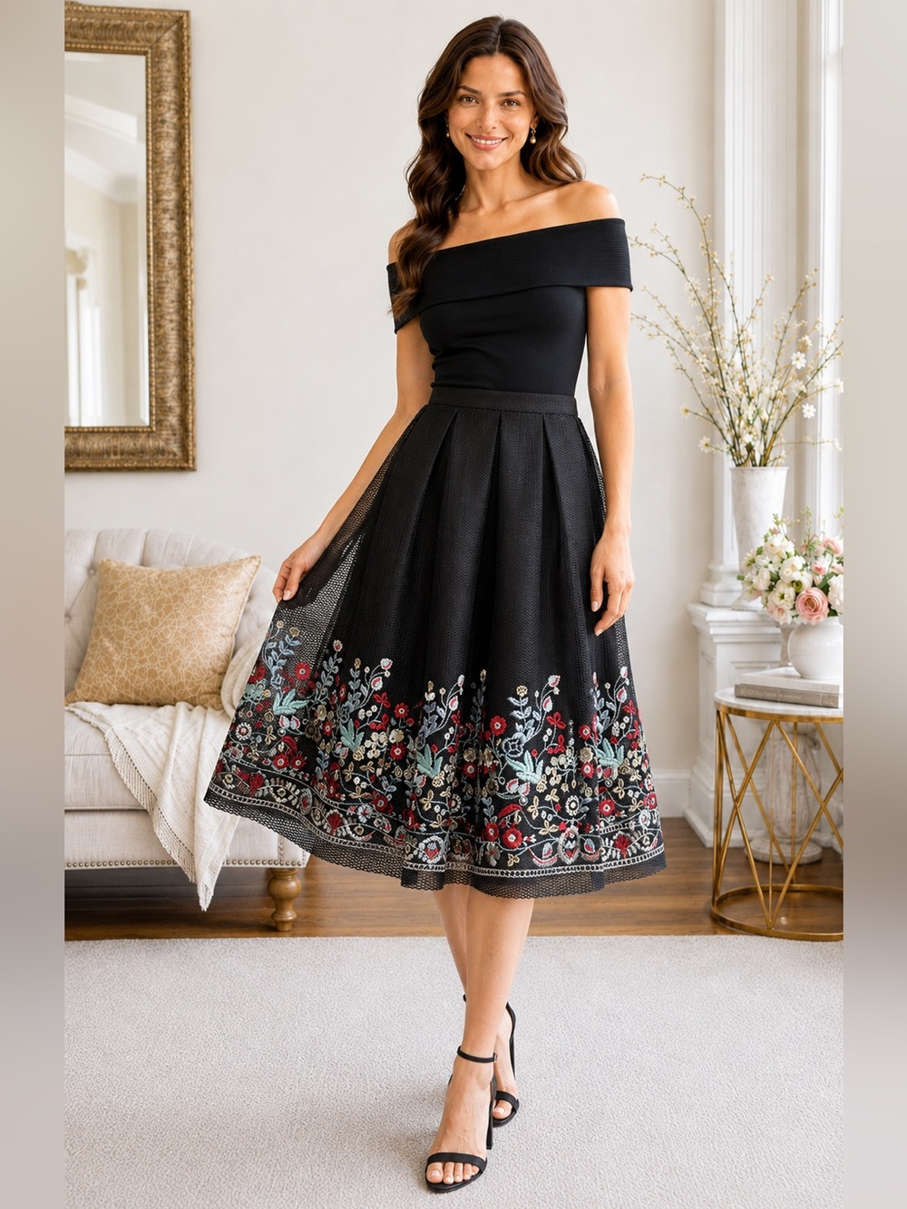 Gianni Bini Amelia Embroidered Mesh Skirt XS NWT